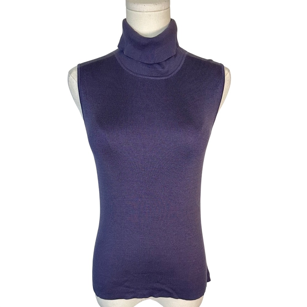 Ann Taylor 100% Silk Sleeveless Mock Neck Top M Blue Office Siren Y2K Minimalist